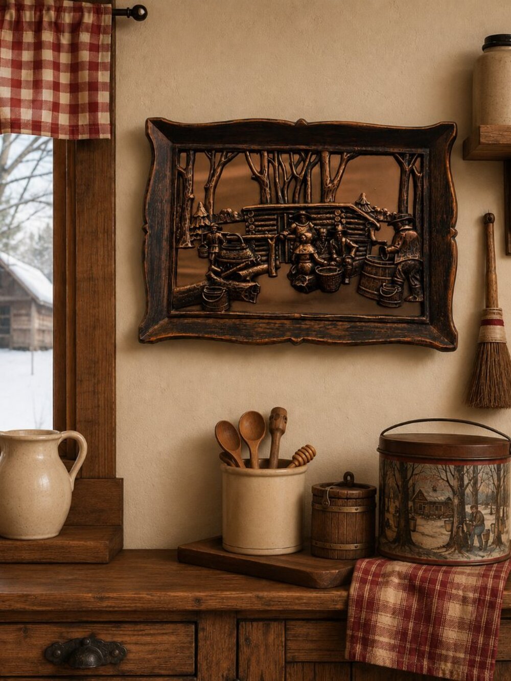 Vintage Coppercraft Guild "Maple Sugar Time"  Embossed Wall Plaque